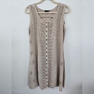 L.S.I Rayon Bohemian Earthy Embroidered Festival Hippie Mini Dress Size S/M